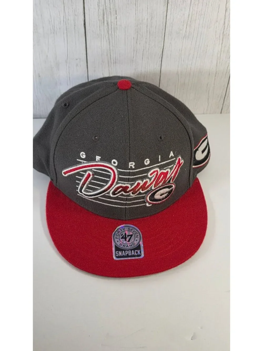 GEORGIA BULLDOGS 47 BRAND SNAPBACK HAT GRAY RED SCRIPT NCAA UGA DAWGS ADJUSTABLE